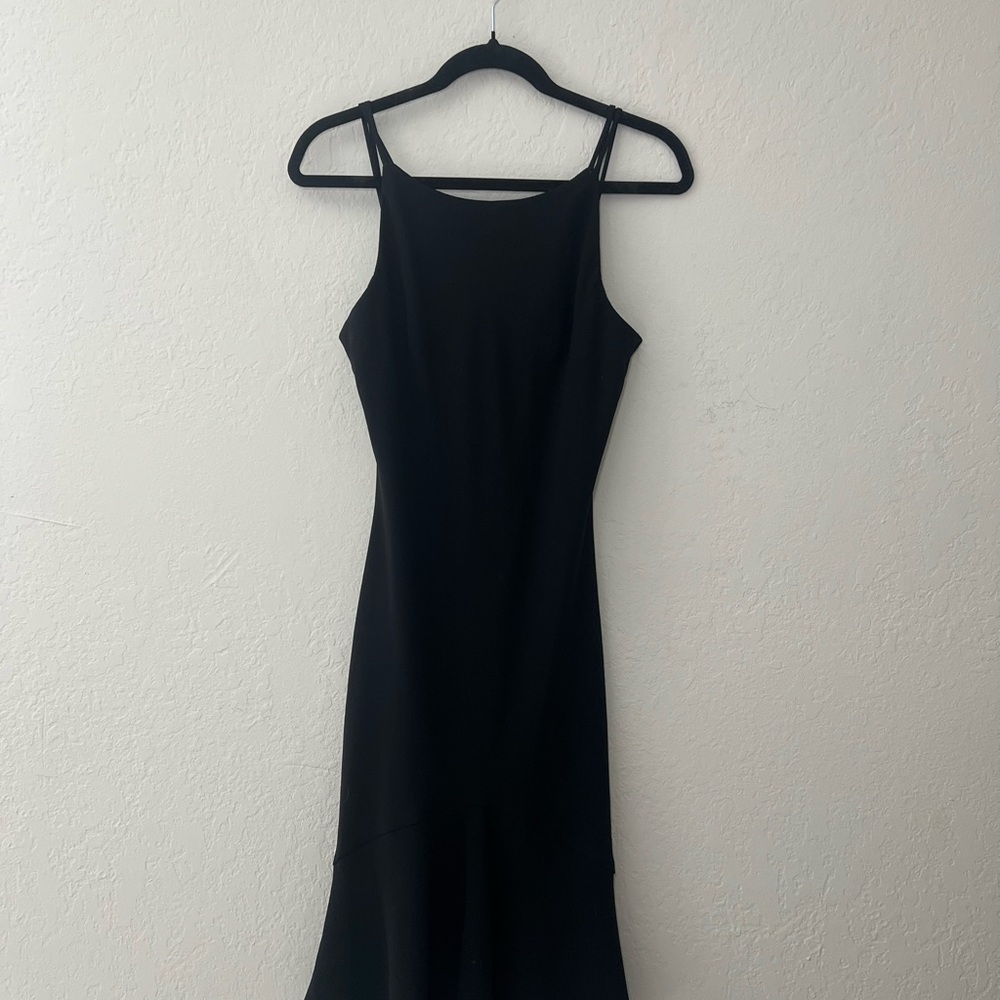 Black Spaghetti Strap Evening Midi Dress